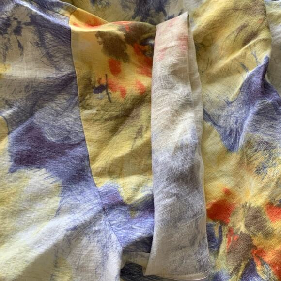 Go Silk Women 2X Beach Blouse Boho Tropical Altered Short Sleeve Linen Button Up - Picture 12 of 13